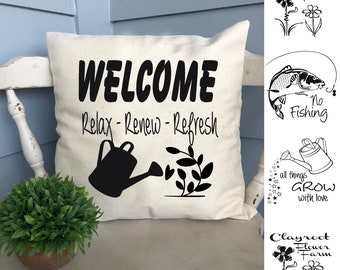 Garden Pillow Cover: "All Things Grow With Love" Canvas Duck Cloth