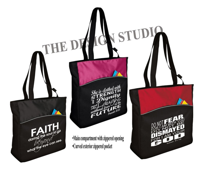 Scripture Tote Bag, Christian Tote Bag, Custom Book Bag, Large Zipped Main Compartment, Zip Front Pocket, Custom Tote Bag, Bible & Book Bag image 4