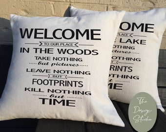 Welcome to the Lake, Country Accent Pillow, Farmhouse Chic, Rustic Pillows, Cover Only