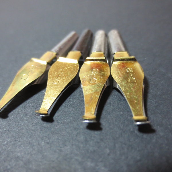 Set of Four D-2, Speedball, Hunt Co Calligraphy Nibs, Broadbent Nibs, Lettering Nibs, Vintage Writing Supplies, Dip Pen Nibs, Art Supply