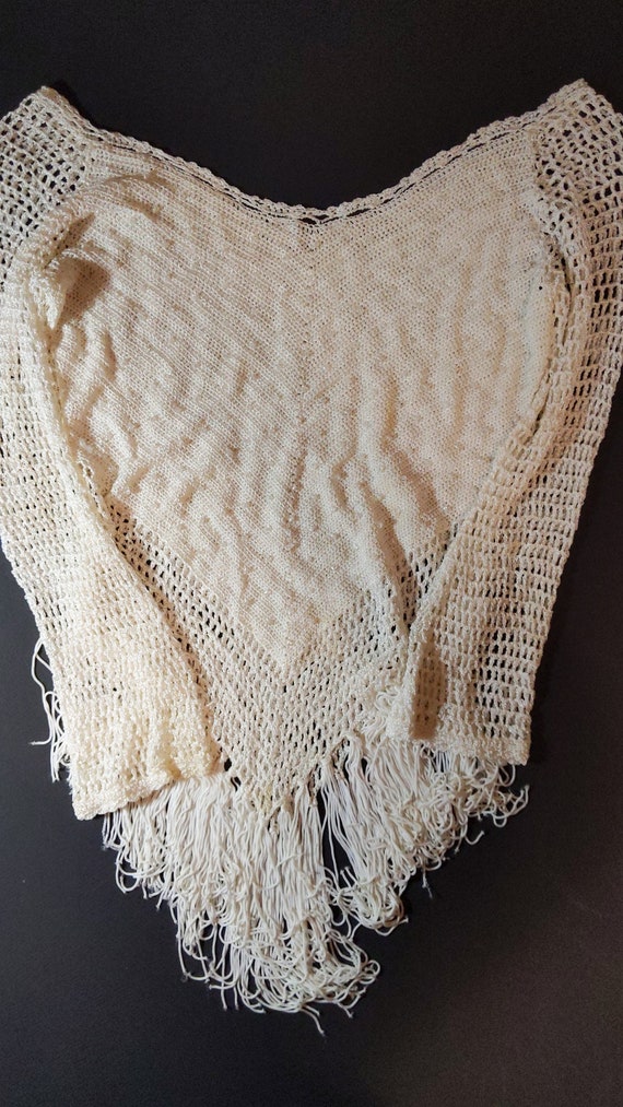Small White Crotched Blouse with Fringe and Beads,