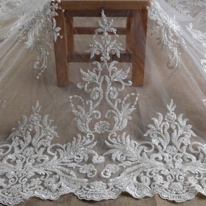 La Belleza luxury lace fabric,heavy beaded fabric,lace fabric for wedding dress,white beautiful patternes lace fabric by the yard on sell