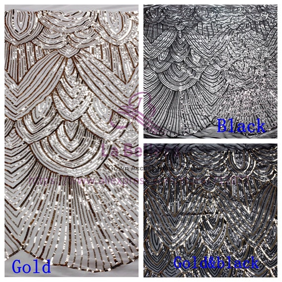 Paillettes or/noir sur extensible 4 voies extensible sur tissu de dentelle broderie net de robe de soirée/mariage a6509b Paillettes or/noir sur extensible 4 voies extensible sur tissu de dentelle broderie net de robe de soirée/mariage a6509b