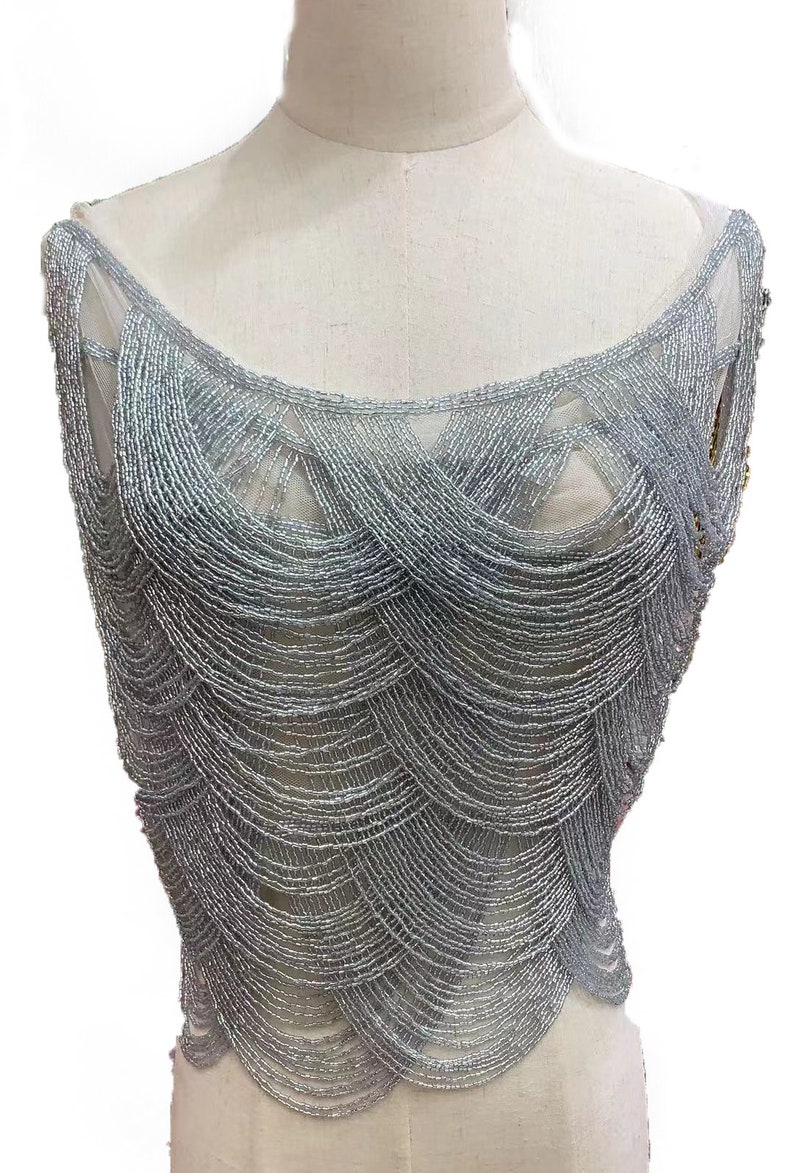 La Belleza Parabolic Navy patch,fringe appliques,Gray beads patch,blue crystal appliques,wedding gown appliques,Gold beaded patch by pieces