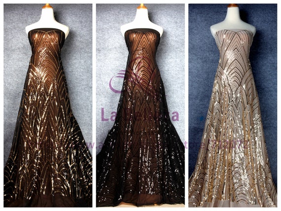 Paillettes or/noir sur extensible 4 voies extensible sur tissu de dentelle broderie net de robe de soirée/mariage a6509b Paillettes or/noir sur extensible 4 voies extensible sur tissu de dentelle broderie net de robe de soirée/mariage a6509b