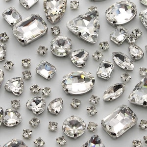 Sew On Glass Rhinestones, Choupee 100PCS Metal Back Mixed Shapes 10 colors for Costume, Clothes, Garments, Dress, Earring, Belt and Shoes