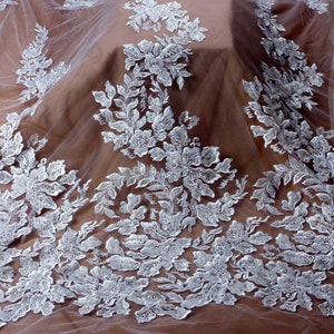 New pure white heavy beaded wedding dress lace fabric by yard