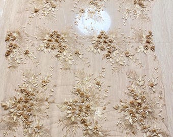 3D flowers lace,Gold 3D flowers lace,dirty pink 3D lace,rose pink lace,gown lace fabric by yard