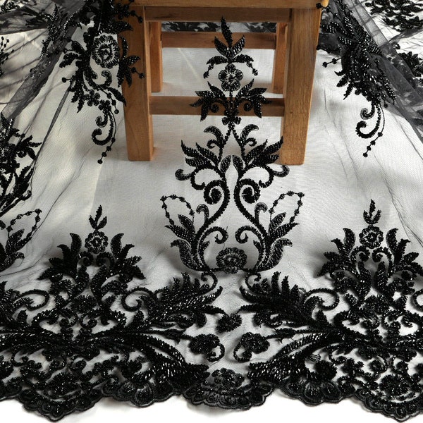 La Belleza Black white heavy beaded lace fabric for dress,fashion gown lace fabric,pure white beautiful patternes gown lace fabric by