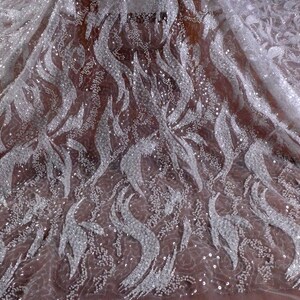 La Belleza off white beautiful beading wedding/ evinging dress lace fabric 42&quot; width