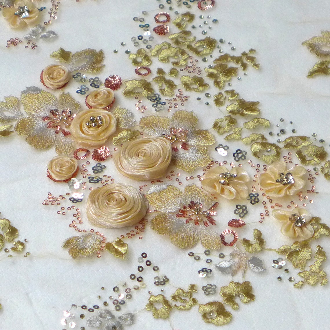 On sale 51'' Gold 3D rose Flowers beaded sequins Etsy