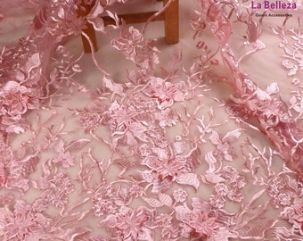 Off white lace, Light pink lace favbric,3D flowers wedding dress lace fabric 51'' width by yard