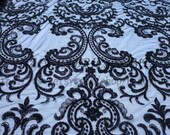 New black/off white/ pure white heavy beaded wedding/show/evening dress lace fabric 51'' width 1 yard