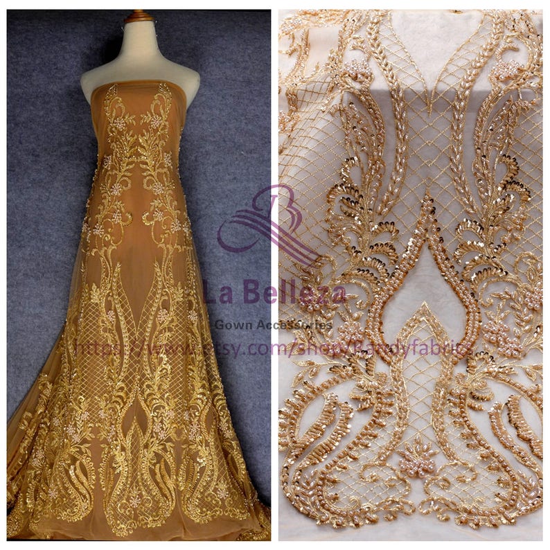 BlackwineivoryGold heavy handmade beaded bridel lace fabric 47/'/' width by yard JS161201