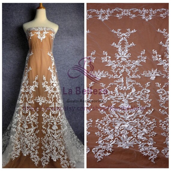 Off White wedding dress lace fabric mesh lace fabric 51 | Etsy