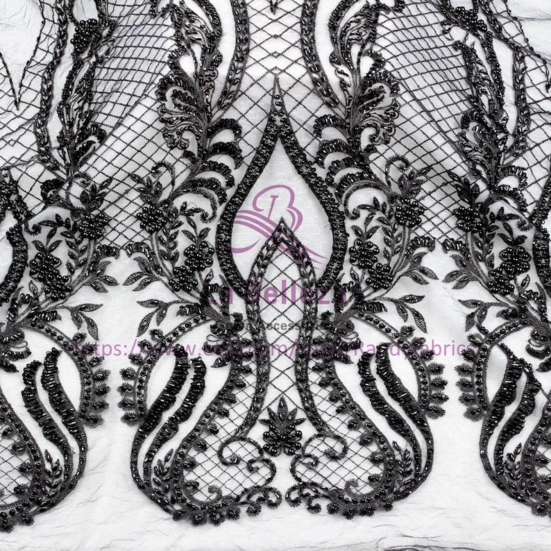 BlackwineivoryGold heavy handmade beaded bridel lace fabric 47/'/' width by yard JS161201
