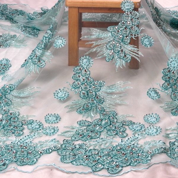 La Belleza lace,lack green,beading lace,purple beaded lace,sky blue lace,heavy beaded lace fabric by yard