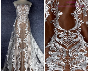 La Belleza Off white lace fabrick,bride lace fabric,embroidery lace fabric,wedding dress lace fabric by yard