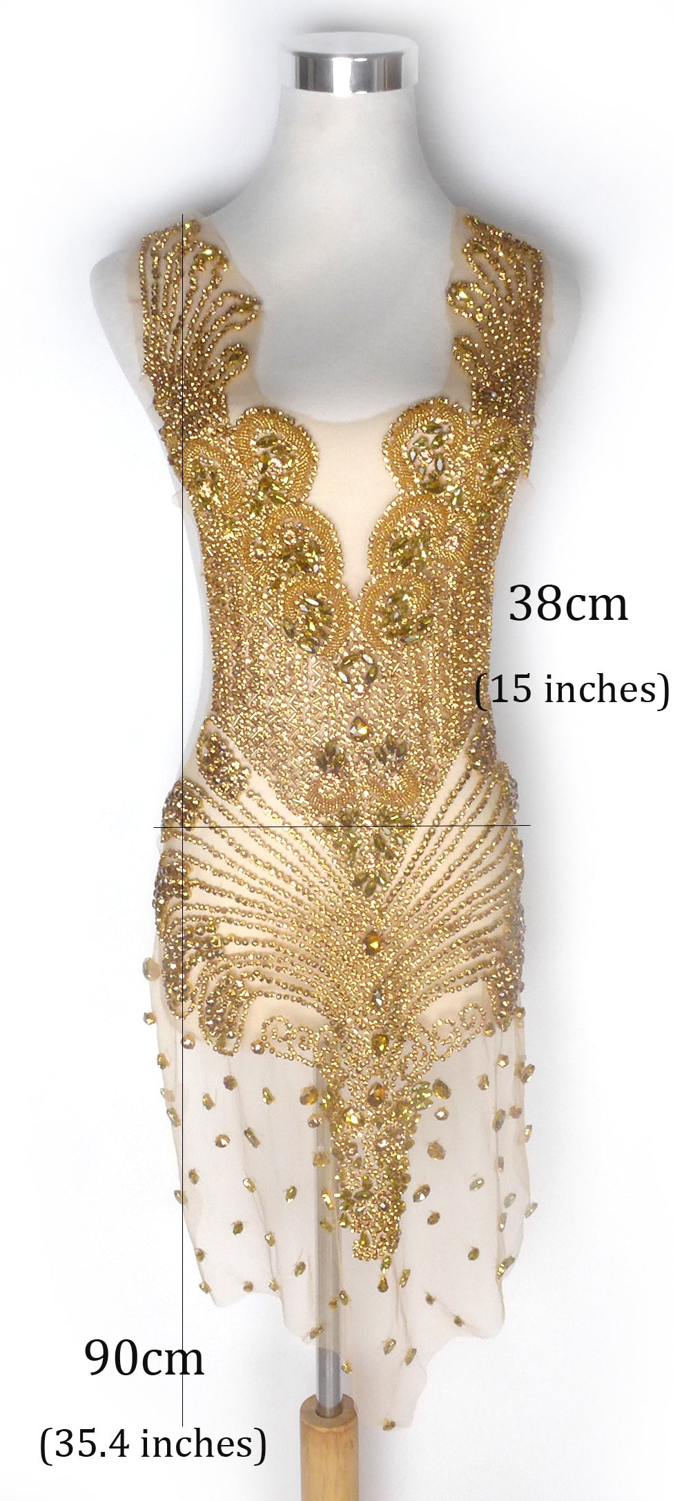  La Belleza Rose Gold Rhinestones Handmade Beautiful Large  Bodice Applique Patch with Glass Crystal and Beads for Dresses 25.6 x15.7  by Piece : Arts, Crafts & Sewing