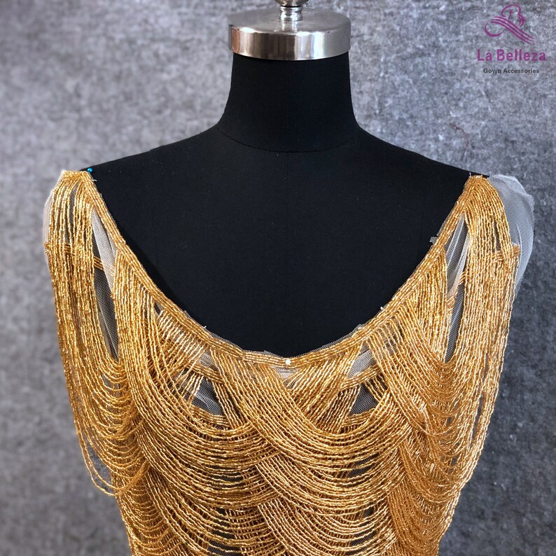 La Belleza Parabolic Navy patch,fringe appliques,Gray beads patch,blue crystal appliques,wedding gown appliques,Gold beaded patch by pieces