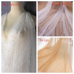 La Belleza 300cm width tulle,super width veil tulle,6&8mm pearls mesh,stretch pearls mesh by yard