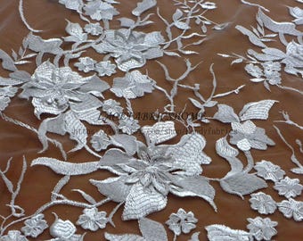 Off white lace, orange red lace favbric,3D flowers wedding dress lace fabric 51'' width by yard