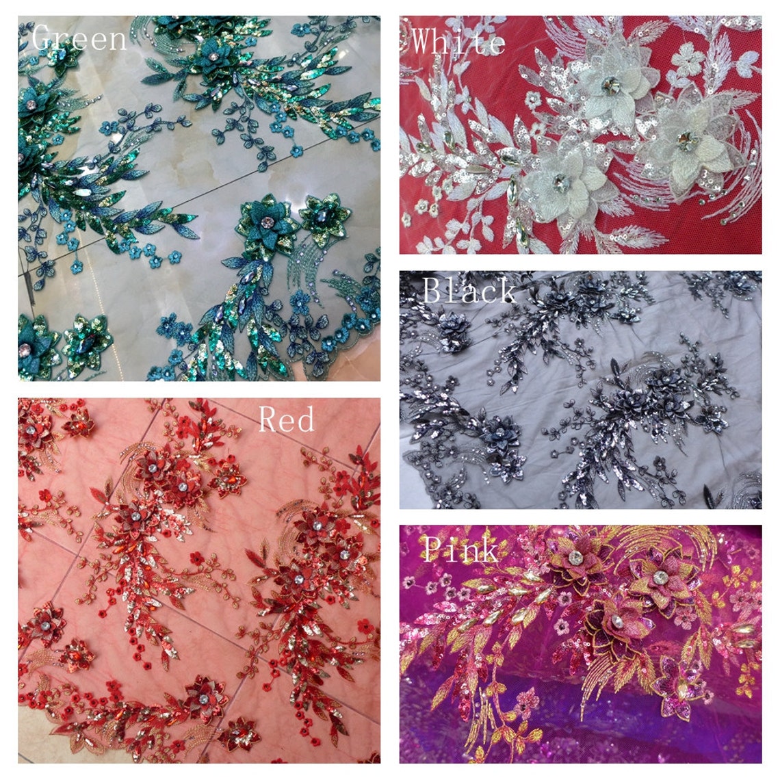 Purple Red Sequins & Beads on Chiffon Fabric