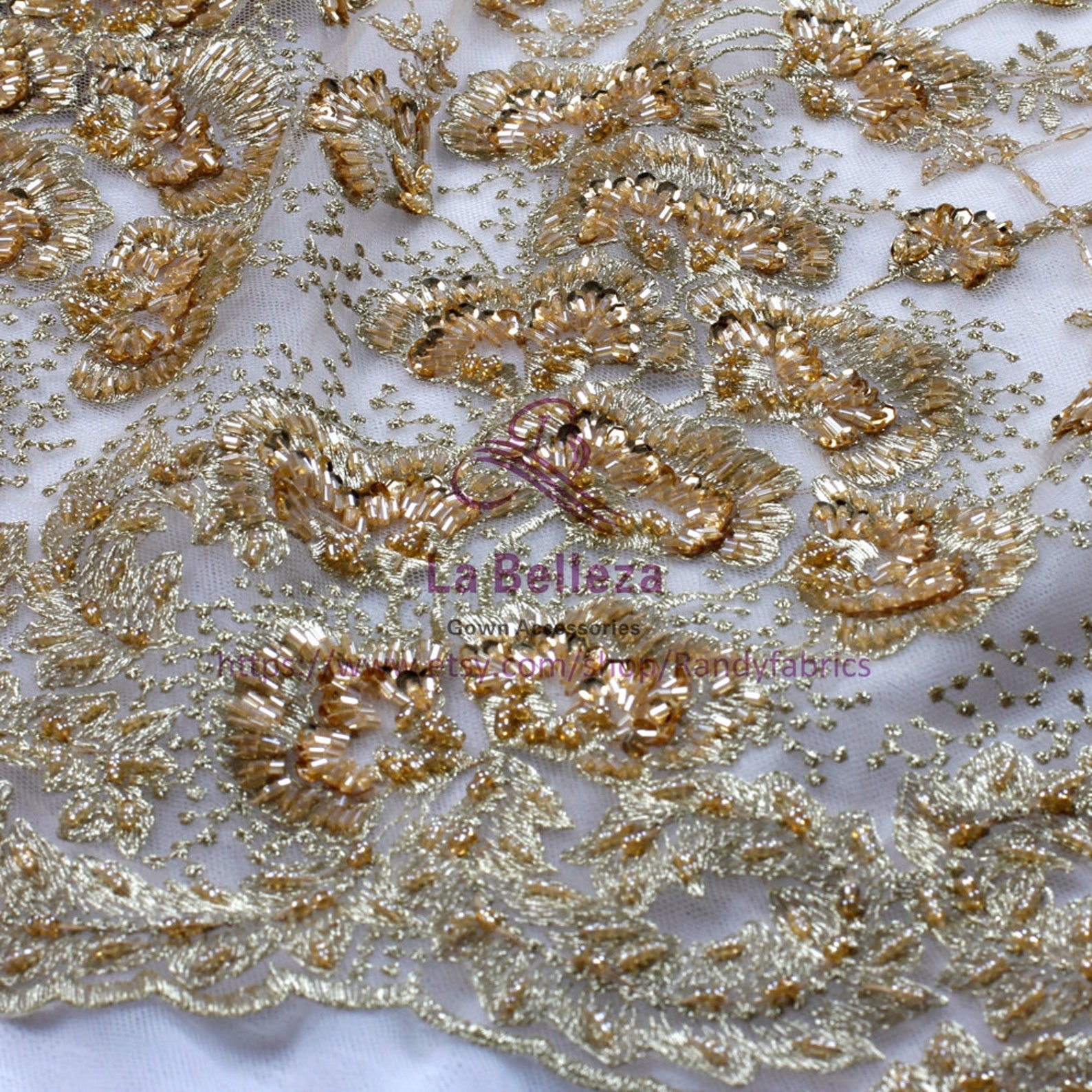 Gold Heavy Handmade Beading Lace Fabric 125cm Width Etsy