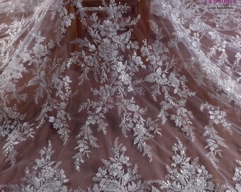 La Belleza nouveau tissu de dentelle, tissu perlé ivoire, tissu argenté de dentelle de robe de mariée, dentelle perlée de mode, outre du tissu blanc de dentelle de robe par cour