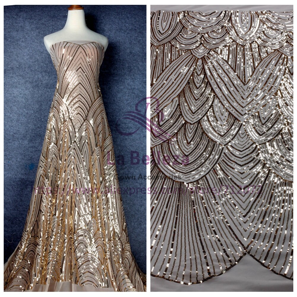 Paillettes or/noir sur 4 voies extensible tissu de dentelle broderie net de robe de soirée/mariage Paillettes or/noir sur extensible 4 voies extensible sur tissu de dentelle broderie net de robe de soirée/mariage a6509b