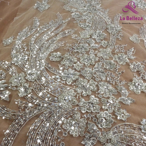 La Belleza new lace fabric,silver beautiful beading lace,silver wedding/ evinging dress lace fabric47" width