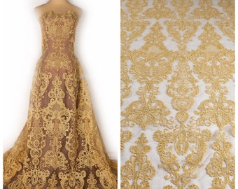 Popular gown lace fabric, gold, off white,black Wine cord lace fabric,sequins lace by yard
