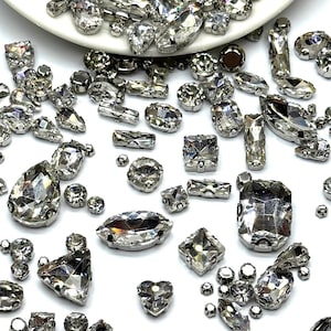 260 pcs Sew On Glass Rhinestones, Metal Back Mixed Shapes 9 colors for Costume, Clothes, Garments, Dress, Earring, Belt and Shoes