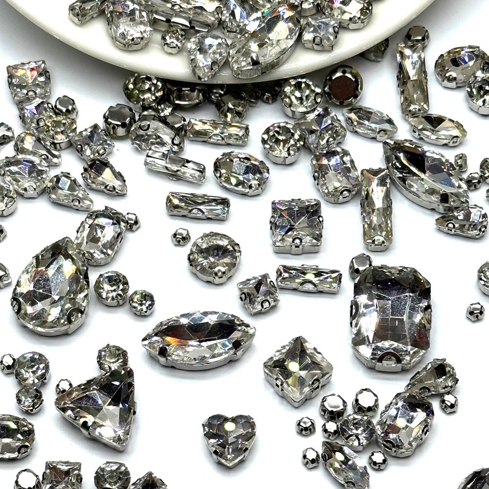 260 Pcs Sew on Glass Rhinestones, Metal Back Mixed Shapes 9 Colors for ...