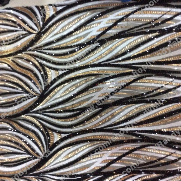 White gold  and black Sequin metallic embroidery fabric stage performances 51''  fashion dress fabric sales by the yard