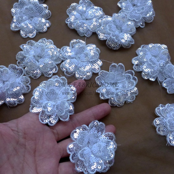 White Silver Sequins 3d Flowers 6cm 2 Inches Diameter 30pc Lot Etsy