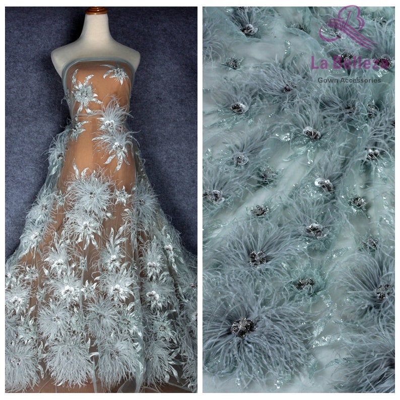 La Belleza gray lace,Light pink lace,Off white beautiful feather,pearls rhinestones crystal 3D flowers lace fabric by the yard