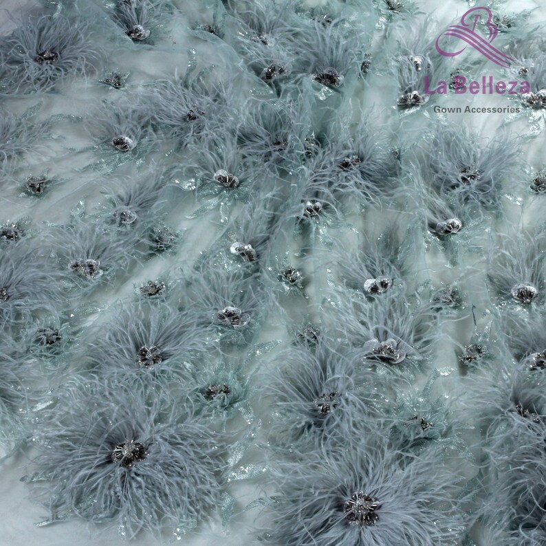 La Belleza gray lace,Light pink lace,Off white beautiful feather,pearls rhinestones crystal 3D flowers lace fabric by the yard