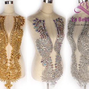 La Belleza - Apliques de diamantes de imitación de lujo en color AB (multicolor) para corpiño, para vestido de fiesta de boda, 75 x 42 cm