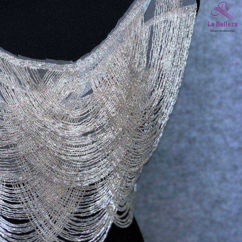La Belleza Parabolic Navy patch,fringe appliques,Gray beads patch,blue crystal appliques,wedding gown appliques,Gold beaded patch by pieces