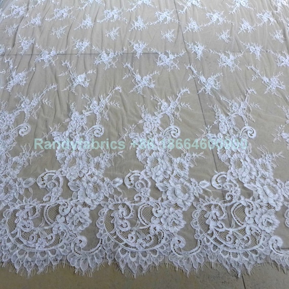 White French Lace Fabric, Bone Eyelash Bridal Lace - 56'' Wide