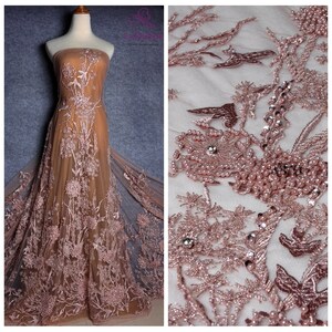 La Belleza New Heavy Beaded Gown Lace Fabric Dirty - Etsy