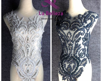 La Belleza hand-made gold,silver,white,black bodice appliques,blue beaded appliques,white beaded patch by pieces