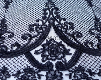 Black lace fabric,heavy embroidery lace fabric,gown lace fabric by yard