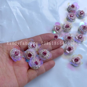 Pink/blue/cream pearls/rhinestones 3D flowers 1cm diameter 50PC/lot
