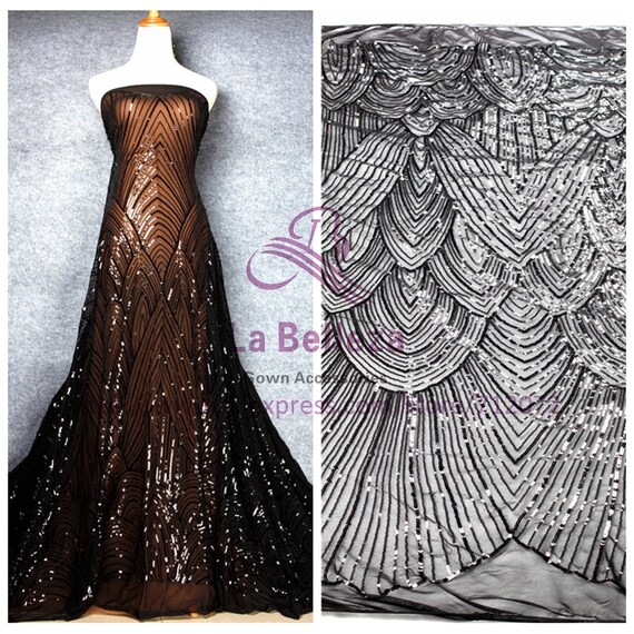 Paillettes or/noir sur extensible 4 voies extensible sur tissu de dentelle broderie net de robe de soirée/mariage a6509b Paillettes or/noir sur extensible 4 voies extensible sur tissu de dentelle broderie net de robe de soirée/mariage a6509b