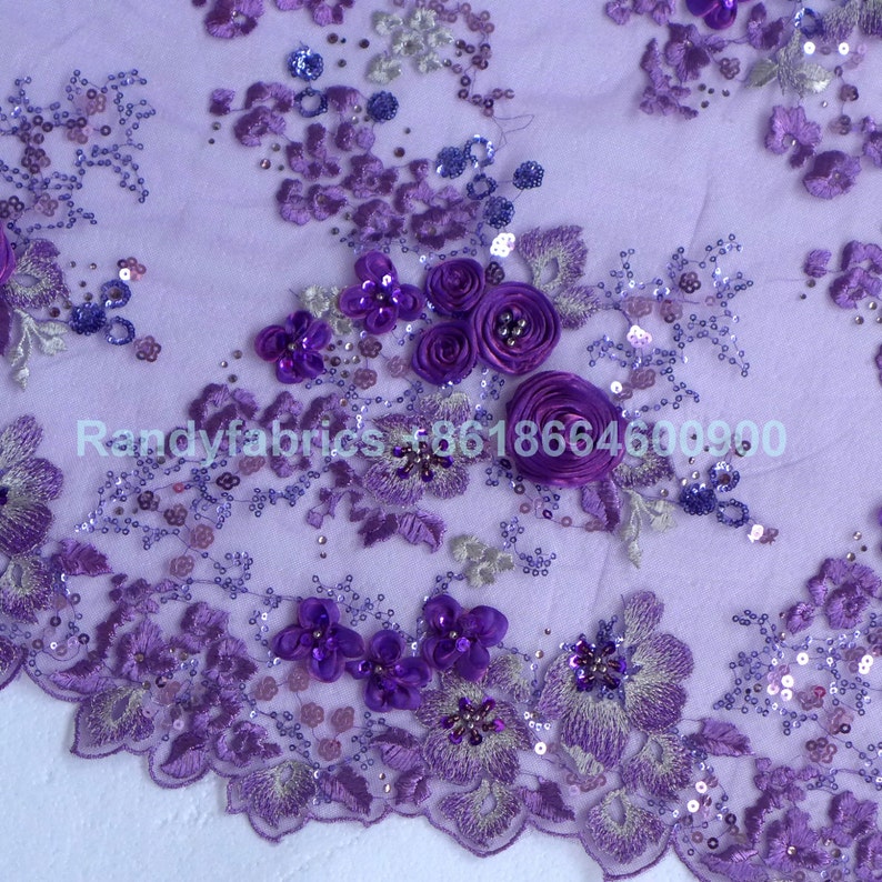 1 Yard 3D Flowers Embroidery Soft Mesh Purple Lace Fabric Wedding Dress 51/"Width