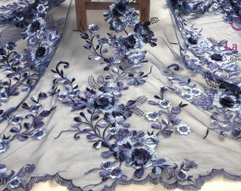 La Belleza 2020 new lace,Blue 3D flowers lace fabric,7 colors lace fabric, wedding dress lace,gown dress lace fabric 1 yard