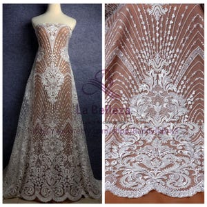 Fashion styld large pattern Off whte heavy handmade beaded wedding dress lace fabric 51&#39;&#39; width by yard TY1703-1