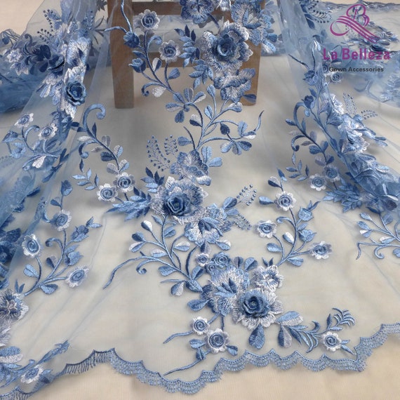 La Belleza 2020 new laceLight blue 3D flowers lace fabric7 | Etsy